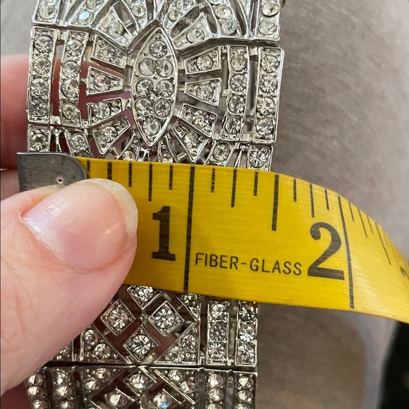 Silver Geometric Crystal Art Deco Cuff Stretch Bracelet - Picture 6 of 11